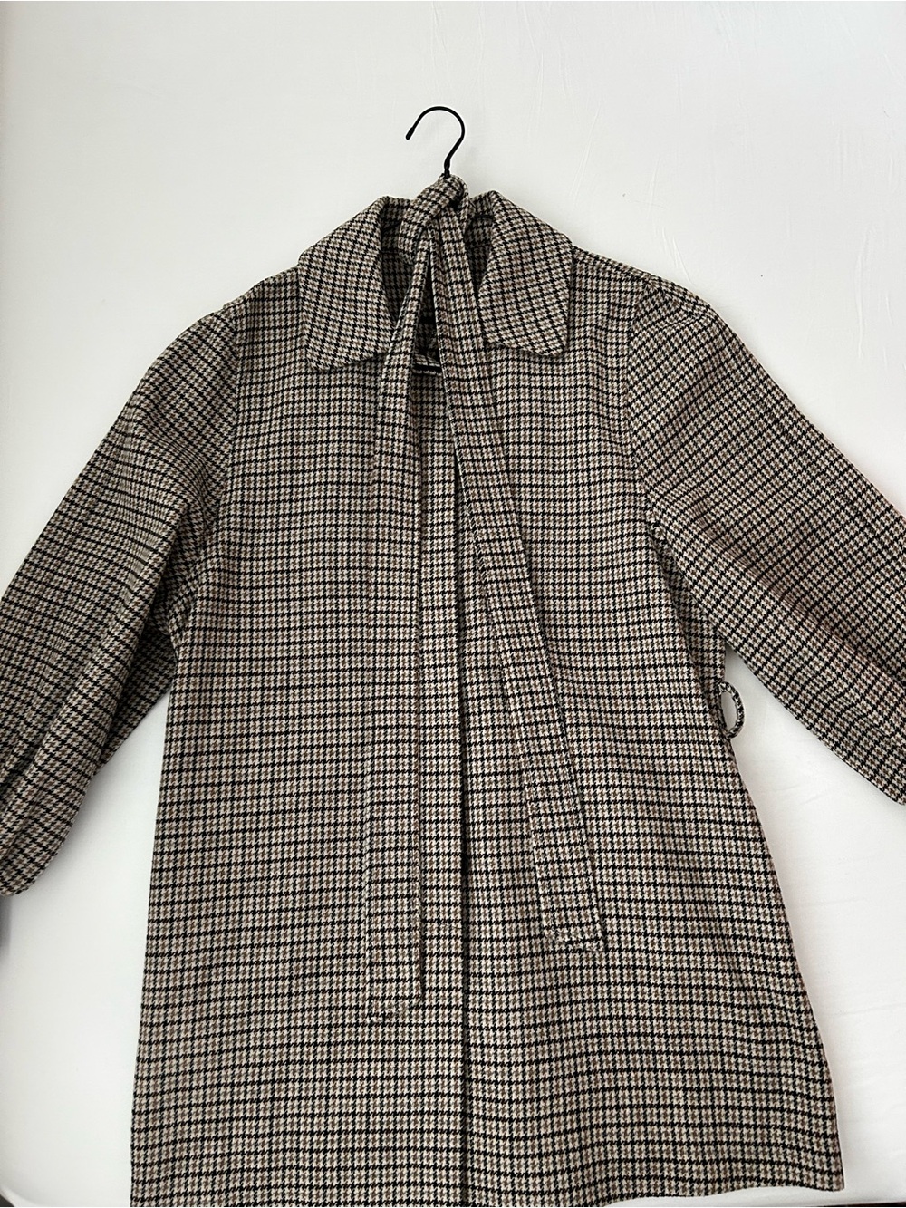 Joe Fresh Brown Houndstooth Tie-Neck Trench Coat